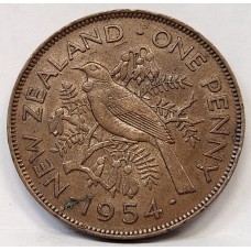 NEW ZEALAND 1956 . ONE 1 PENNY . ERROR . STRAPLESS QUEEN